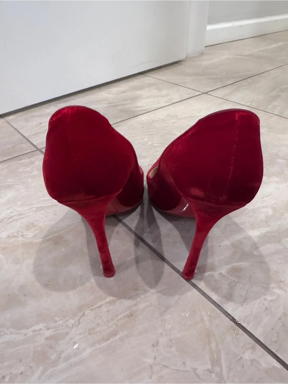 Christian Louboutin Red Suede Pointed Toe Stiletto Pumps
